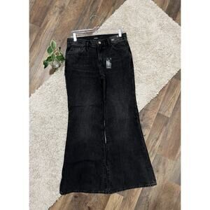 Express Size 6 Short Black Whiskered Mid-Rise '70s Flare Jeans